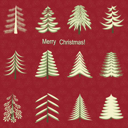 Vector set of decorative Christmas trees, Christmas patterns. Christmas vector background illustrationのイラスト素材