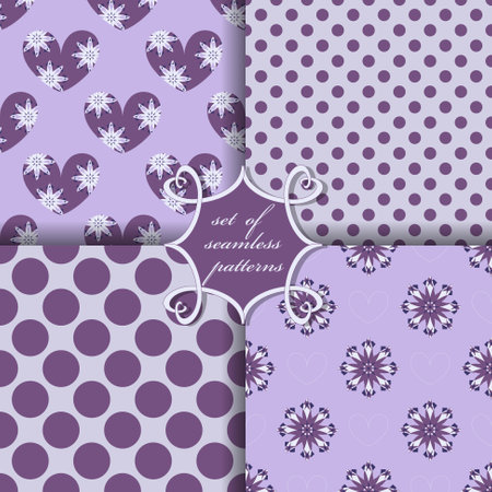 Set of seamless vector illustrations of Valentine's Day. Heart, abstract shapes, decorative flowers, design elements for decorationのイラスト素材