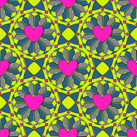Seamless vector Valentine's day pattern with decorative shapes, hearts. Can be used for wallpaper, image fill, web page, background, surfaceのイラスト素材