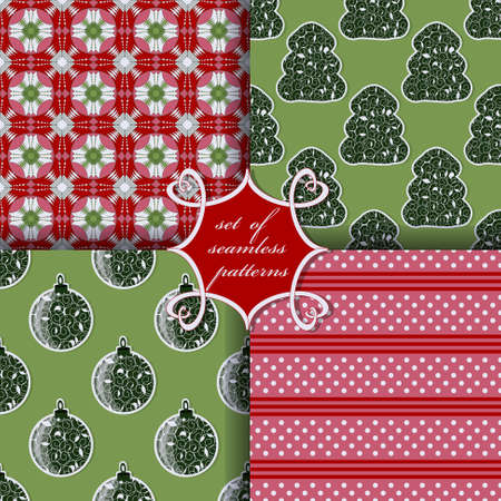 Decorative Christmas trees, balls, abstract patterns. Set of seamless Christmas vector illustrations.のイラスト素材
