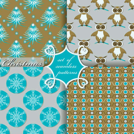 Decorative Christmas trees, abstract patterns, snowflakes, stars. Set of seamless Christmas vector illustrations.のイラスト素材