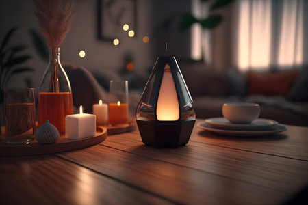 Aroma lamp in interior. Burning candles, home comfort and relaxation. Generative AIの素材