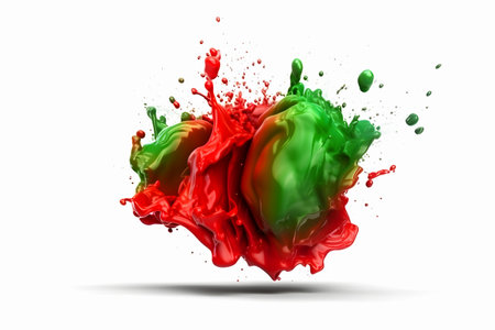 Magical splash red and green paint on white backgroundの素材