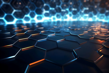 Glowing neon background with hexagonal grid