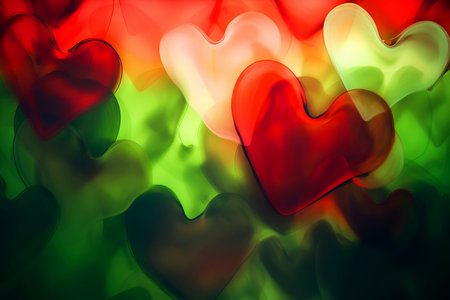 Festive red and green background with hearts. Valentines Dayの写真素材