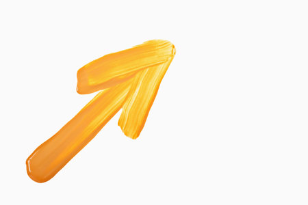 Vibrant orange brushstroke forming an upward arrow on white background. Ideal for design projects,...