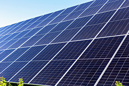 Solar panels. Solar panels reflecting sunlight and demonstrating efficiency of renewable energy...