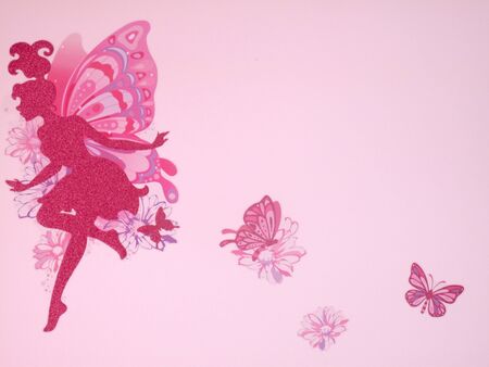  Pink wall with butterfly decals                              の写真素材