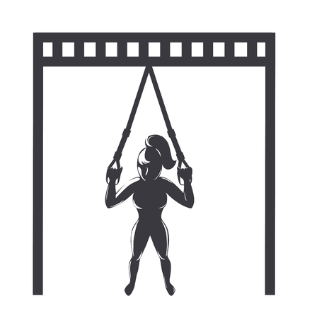 Trx training icon. Girl doing workout with fitness straps. Vector illustrationのイラスト素材
