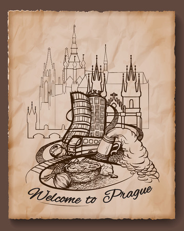 Welcome To Prague Poster Banner Sticker With Czech Capital