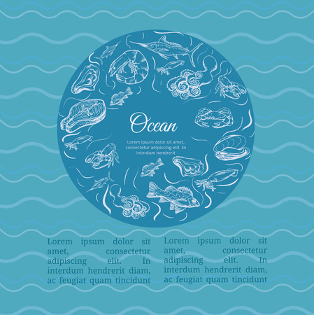 Seafood concept. Template with fish silhouettes for menu or brocのイラスト素材