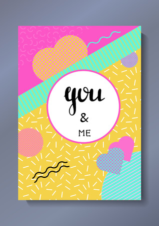 Valentines day greeting card in trendy 80s-90s memphis style wiのイラスト素材