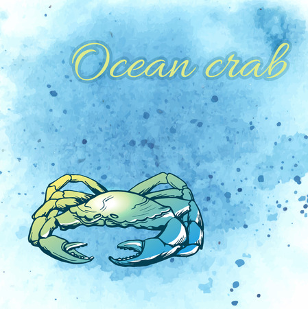 Seafood watercolor poster. Template with ocean crab for menu or brochure. Vector illustrationのイラスト素材