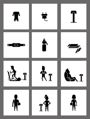 Ems training web icons set in flat style. Electric muscular stimのイラスト素材