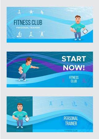 Fitness banners or flyers set with personal trainer.のイラスト素材