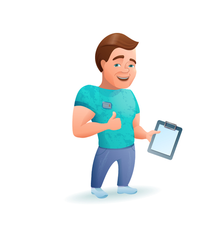 Personal fitness trainer or bodybuilder cartoon character. Vectoのイラスト素材