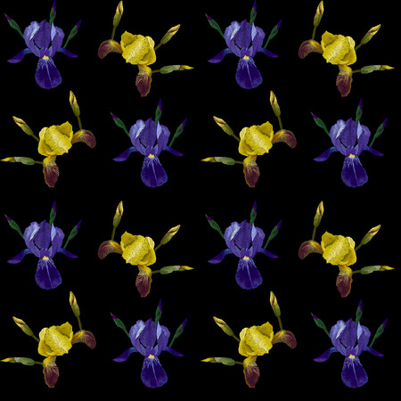 Embroidery seamless pattern fashion design with yellow and blueの写真素材