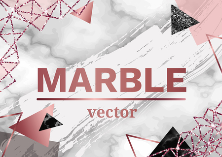 Marble rose background in trendy minimalist geometric style with stone, foil, glitter, metallic textures, triangles, template for poster, invitation, wallpaperのイラスト素材