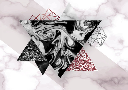 Marble rose background in trendy minimalist geometric style with stone, foil, glitter, metallic textures, triangles, template for poster, invitation, wallpaperのイラスト素材