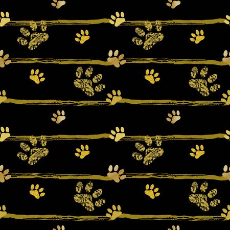 2018 chinese new year of yellow dog seamless pattern with golden vector paw track, glitter, foil texture, template for calendar, poster, banner, greeting cardのイラスト素材