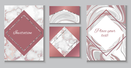 Marble brochure layout, wedding invitation set, business card teのイラスト素材