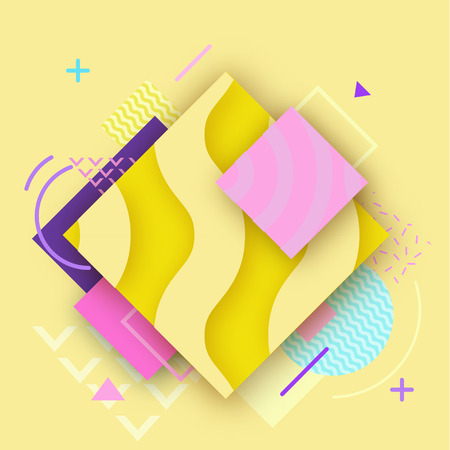 Abstract color poster in trendy style with geometric shapes, triangle, lines,  fashion bright background, and more.のイラスト素材