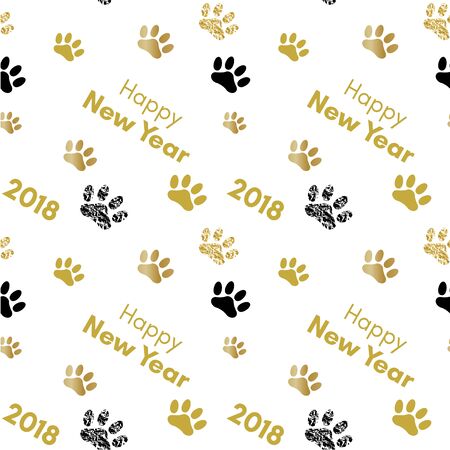 2018 Chinese new year of yellow dog seamless pattern with golden paws vectorのイラスト素材