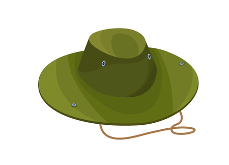 Camouflage hat isolated icon in cartoon style, green clothing for travelling, camping, hunting vector illustrationのイラスト素材