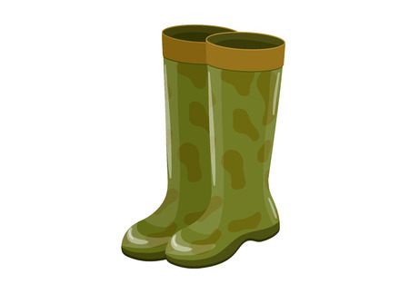 Rubber boots isolated icon in cartoon style, camouflage ammunition vector illustrationのイラスト素材