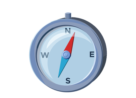 Compass isolated icon in cartoon style, accessory for travelling, camping, hunting colorful vector illustrationのイラスト素材