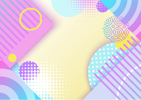 Abstract poster in trendy 80s-90s memphis style with patterns, frames and geometric shapes, colorful background with text place, vector illustrationのイラスト素材