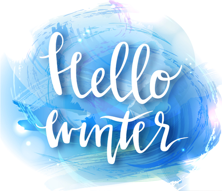 Hello winter greeting card in trendy style with letteringのイラスト素材