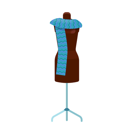 Manikin icon isolated with blue scarf, dressmaker symbol for tailor or clothes shop, vector illustrationのイラスト素材