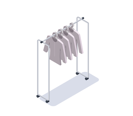 Hanger with clean white clothes, isometric 3d vector illustration, shop equipmentのイラスト素材