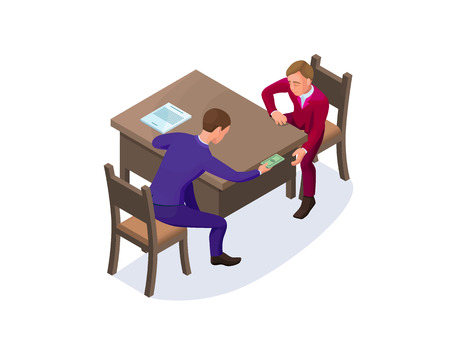 Bribery concept with businessman gives money as a bribe, isometric vector illustration of corruption, financial fraud, crimeのイラスト素材