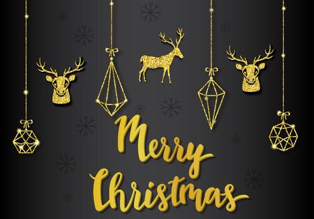 Merry Christmas Or New Year Concept With Golden Vector Glitter