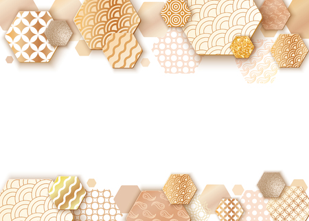 Paper art frame with japan wave pattern, brochure, business card template or background in trendy oriental geometric style, chinese eastern ornament, trendy vector fashion invitation, gift cardのイラスト素材