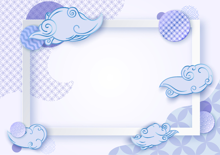 Paper art blue frame with Japanese wave pattern vector illustrationのイラスト素材