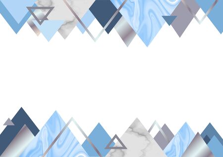 Marble blue background in trendy minimalist geometric style with stone, foil, glitter, metallic textures, triangles, template for poster, invitation, wallpaperのイラスト素材