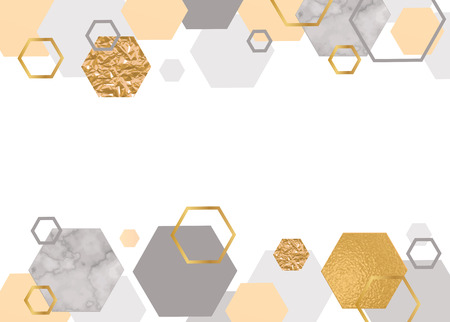Marble golden background in trendy minimalist geometric style with stone, foil, glitter, metallic...