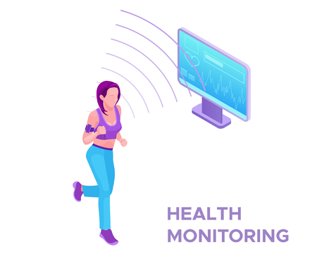 Health tracker on running woman, sports fitness bracelet in healのイラスト素材