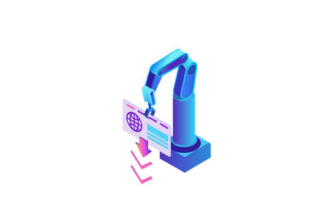 Robotic process automation lwith robotic arm scraping data from website, login to account,...