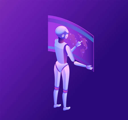 Robot watching earth, Isometric 3d vector illustrationのイラスト素材