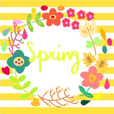 Spring Typography with Flower Wreath Decorationのイラスト素材