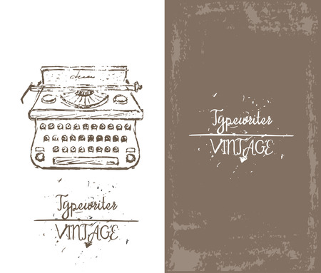 Hand drawn sketch typewriter card, brochure, icon, banner. Vintage style backgroundのイラスト素材