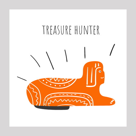 Cute hand drawn doodle sphinx. Card, postcard, poster, background with ancient egypt historical monumentのイラスト素材