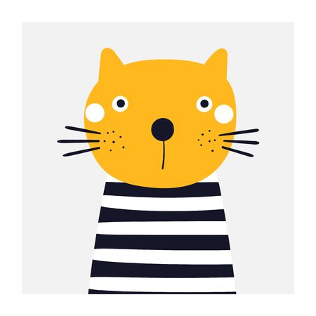 Funny cat in t shirt. Cute hand drawn doodle card, postcard, poster with animalのイラスト素材