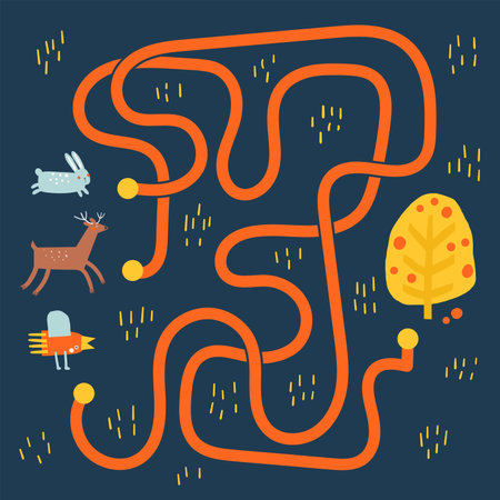 Cute doodle maze with animalsのイラスト素材