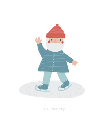 Cute winter Christmas New Year postcard with cute hand drawn doodle penguin, snowy cloud. Cold winter season cover, template, banner, poster, print. Holiday seasonal background for kidsのイラスト素材