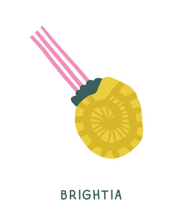 Jurassic period nautilus shell flashcard. Learning English words for kids. Cute hand drawn doodle educational card with dino era sea, ocean creature. Preschool learning material. Funny extinct animal card for printのイラスト素材